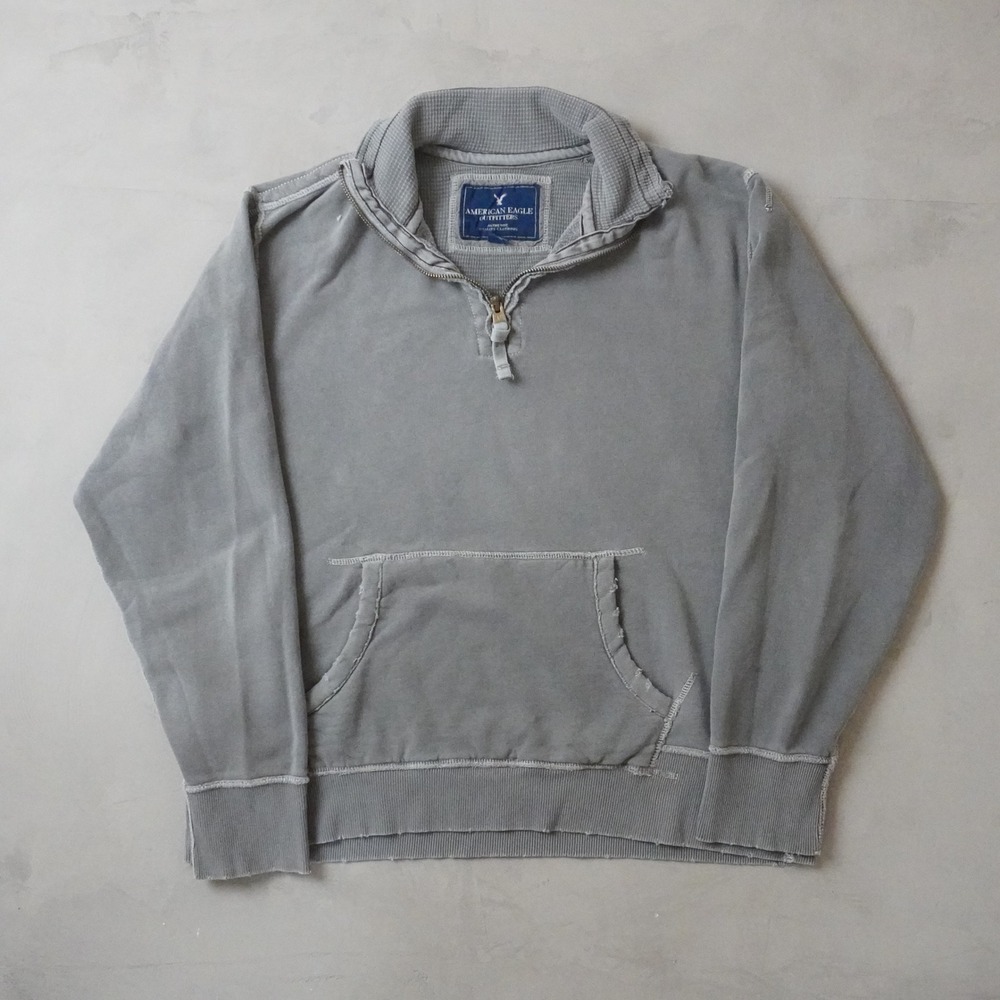 American Eagle Outfitters Quarter Zip Sweatshirt XL Mens Grey Faded Pullover Y2K